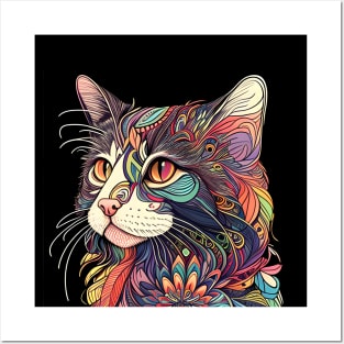 Lady Beautiful Cat Boho Colorful - Cat Lover Posters and Art